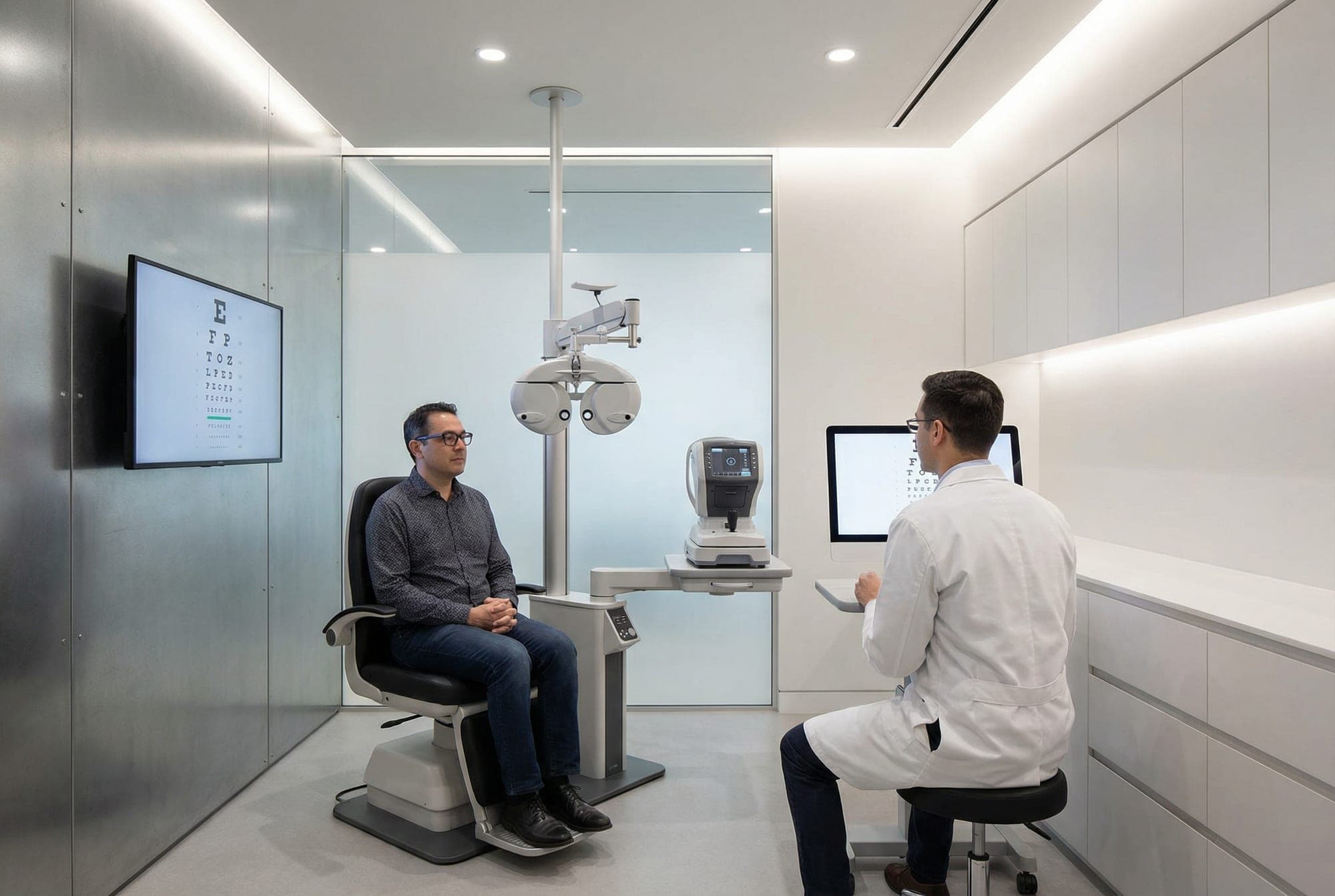 Friendly optometrist consultation.